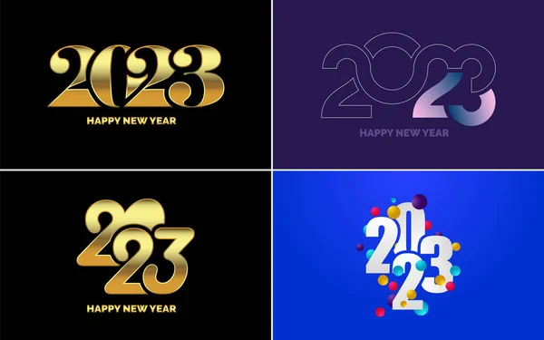 Big Set 2023 Happy New Year Black Logo Text Design — Stock Vector
