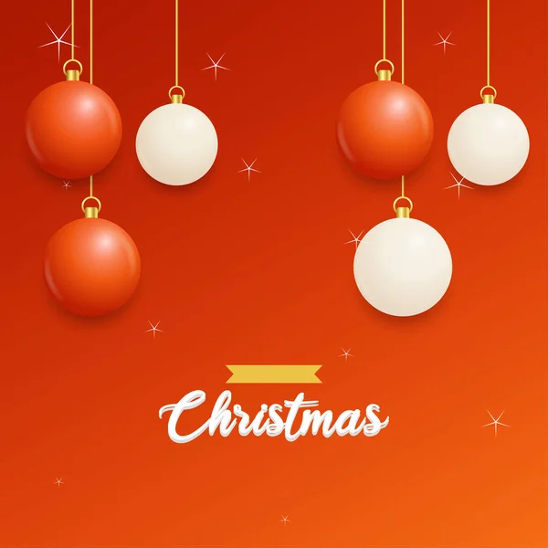 Καλά Χριστούγεννα Κόκκινο Φόντο Λευκό Και Κόκκινο Κρεμαστές Μπάλες Οριζόντιες — Διανυσματικό Αρχείο