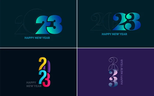 Big Set 2023 Feliz Año Nuevo Diseño Texto Logo Negro — Vector de stock