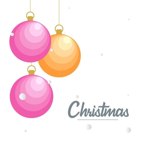 Flat Merry Christmas Glossy Decorative Ball Elements Hanging Background — Stock Vector