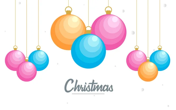 Flat Merry Christmas Glossy Decorative Ball Elements Hanging Background — Stock Vector