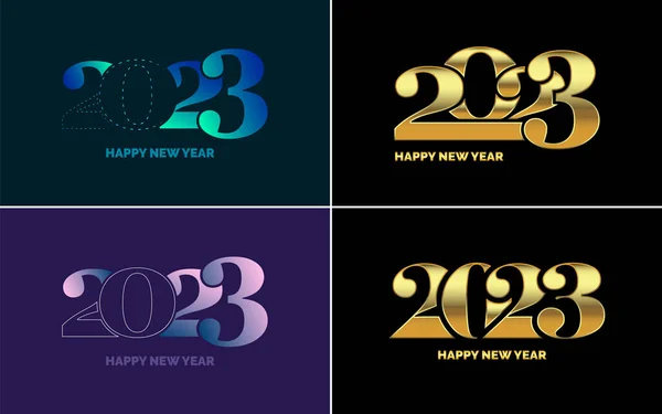 Szczęśliwego Nowego Roku 2023 Tekst Design Pack Dla Szablonu Projektu — Wektor stockowy