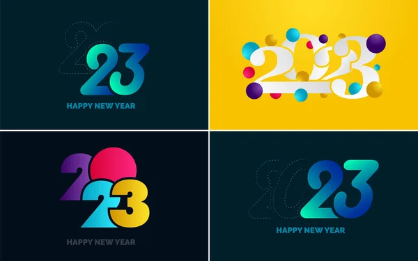 Big Set 2023 Feliz Año Nuevo Diseño Texto Logo Negro — Vector de stock