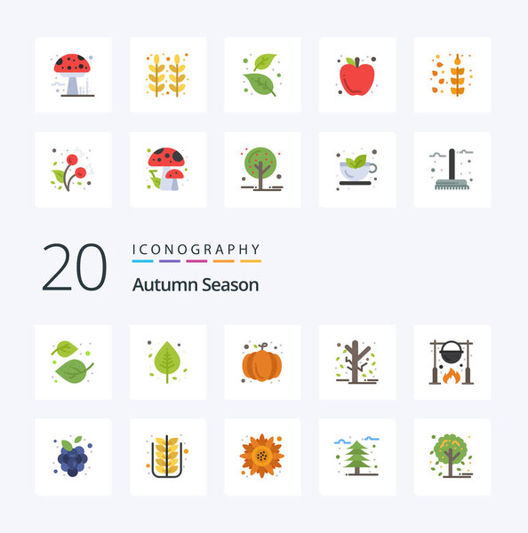 20 Осенний плоский цвет иконка пакет, как сезон ботанической природы осенний урожай