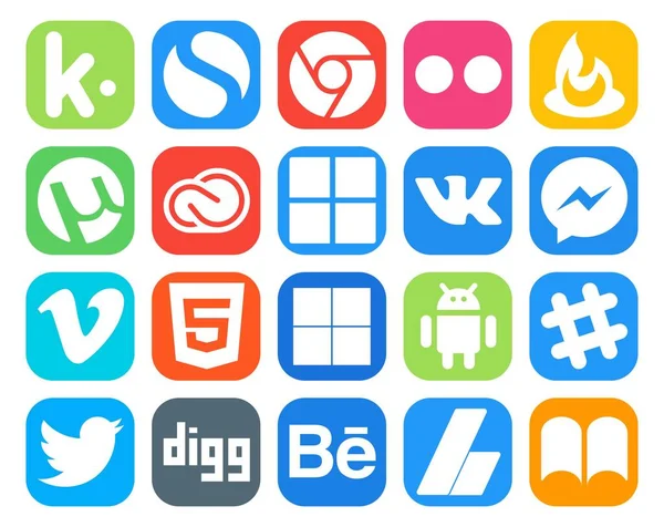 Social Media Icon Pack Incluindo Folga Delicioso Adobe Html Vimeo — Vetor de Stock