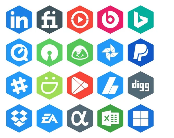 Social Media Icon Pack Включая Рекламу Apps Basecamp Google Play — стоковый вектор