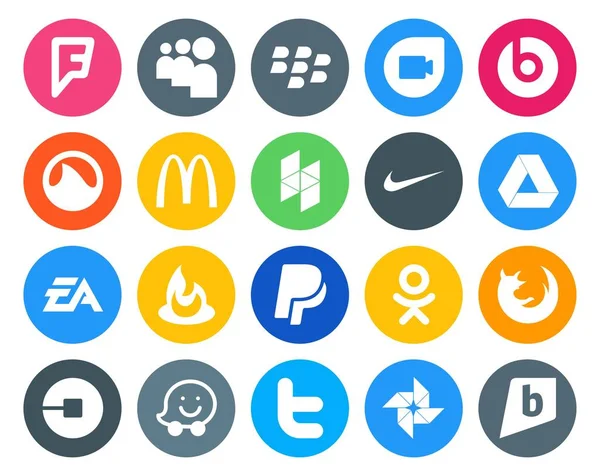 Paquete Iconos Redes Sociales Incluyendo Navegador Odnoklassniki Nike Paypal Deportes — Vector de stock