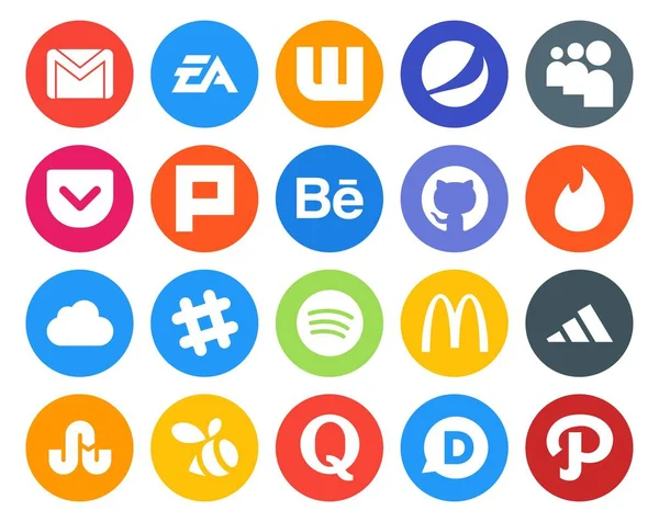 Paquete Iconos Redes Sociales Incluyendo Spotify Afloja Espacio Icloud Github — Vector de stock