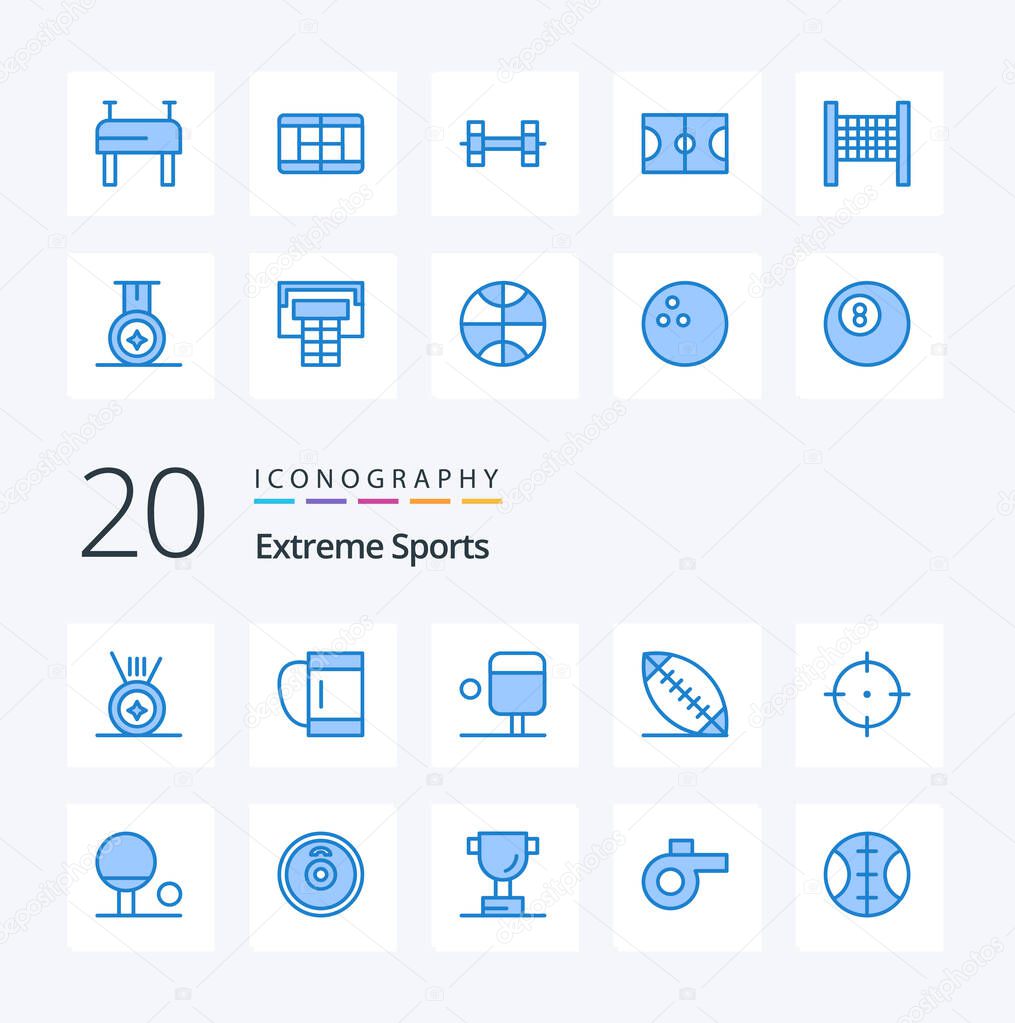 20 Sport Blue Icono de color Pack como deporte deporte deporte duffle