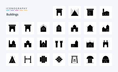 25 Bina Katı Glyph simgesi paketi