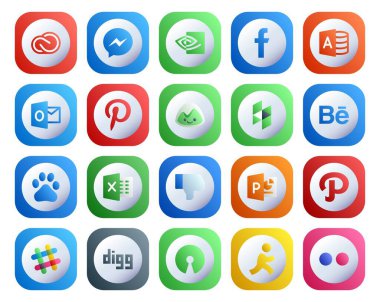 Gevşeklik dahil 20 Sosyal Medya Simgesi Paketi. Güç noktası. pinterest. Hoşlanmıyorum. Baidu.