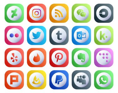 Her nota dahil 20 Sosyal Medya Simgesi Paketi. tinder. flickr. yelp. görünüm