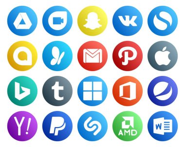 Yahoo dahil 20 Sosyal Medya Simgesi Paketi. Ofis. E-posta. Mikro çatı katı. bing