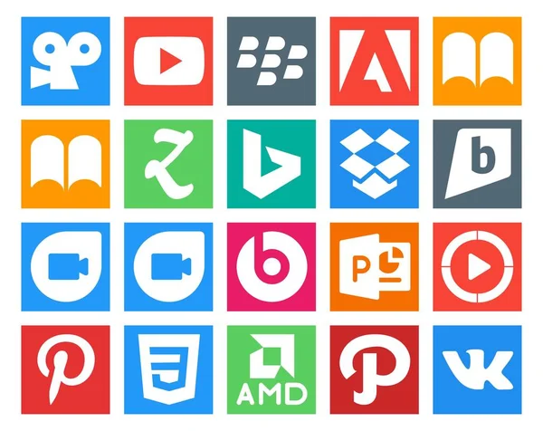 Social Media Icon Pack Inclusief Amd Rente Dropbox Een Video — Stockvector