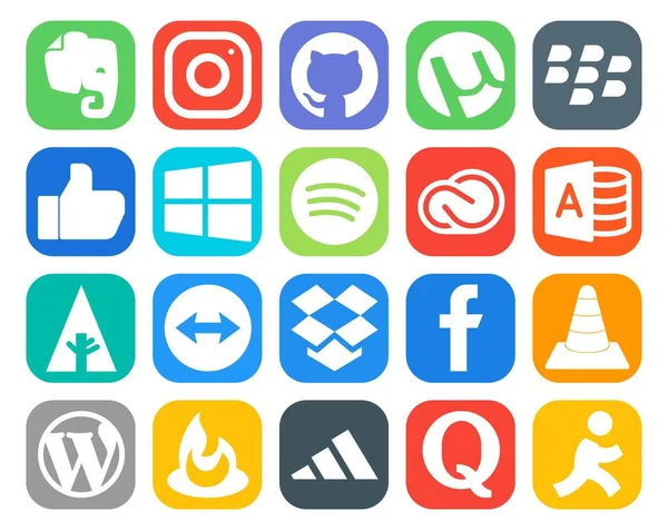 Social Media Icon Pack Inclusief Media Facebook Creatieve Wolk Dropbox — Stockvector