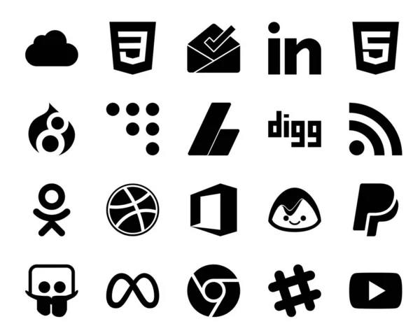 Social Media Icon Pack Including Meta Paipal Реклама Basecamp Dribble — стоковый вектор