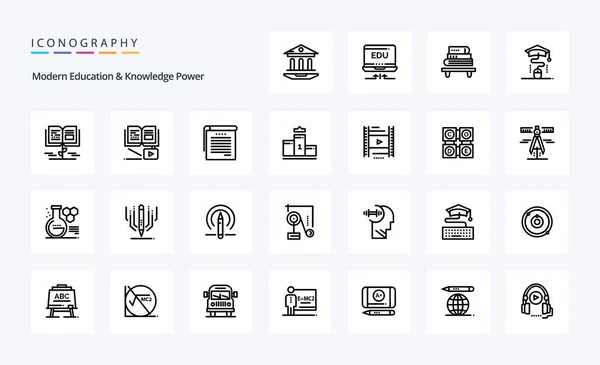Educação Moderna Conhecimento Power Line Icon Pack — Vetor de Stock
