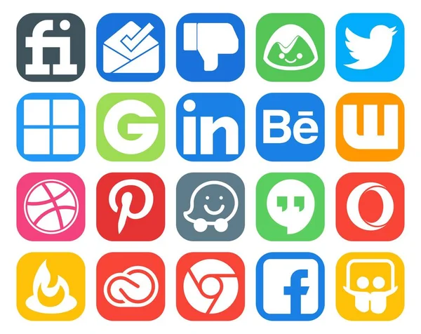 Social Media Icon Pack Включая Творческое Облако Опера Linkedin Тусовки — стоковый вектор
