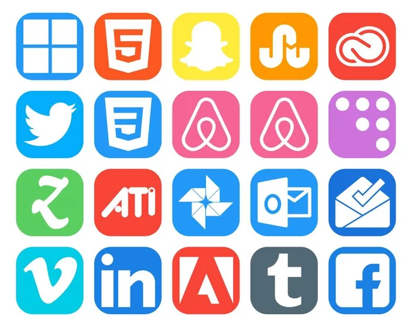 Social Media Icon Pack Inclusief Vimeo Vooruitzichten Een Tweet Een — Stockvector