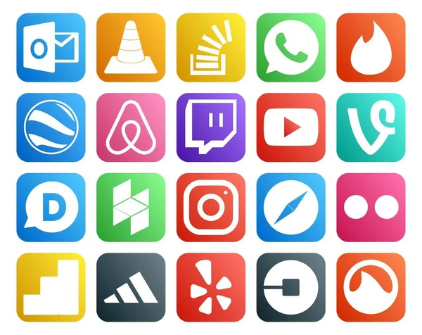 Paquete Iconos Redes Sociales Incluyendo Houzz Vid Whatsapp Vídeo Contracción — Archivo Imágenes Vectoriales