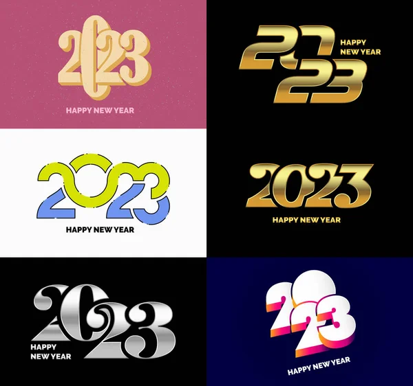 Big Set 2023 Feliz Año Nuevo Logo Diseño Texto 2023 — Vector de stock