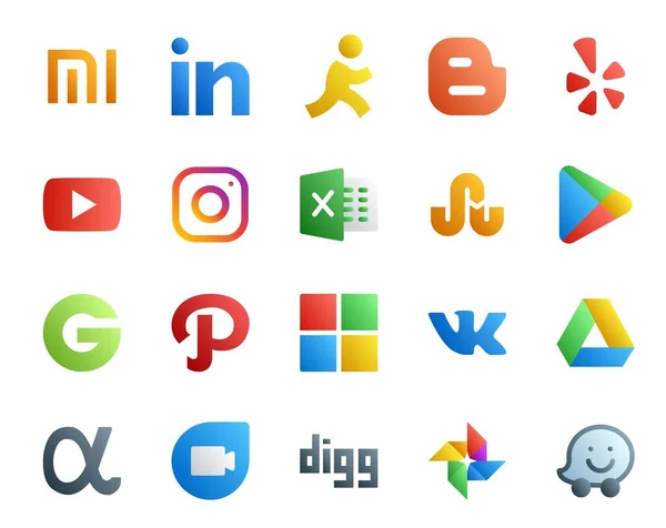 Social Media Icon Pack Including App Net Excel Microsoft Groupon — Stock Vector
