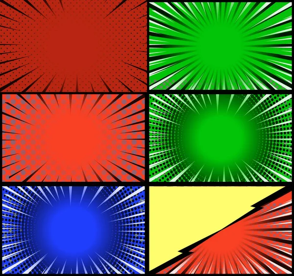 Çizgi Roman Renkli Çerçeve Arka Plan Yarım Ton Işınları Radyal — Stok Vektör