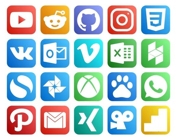Social Media Icon Pack Inklusive Pfad Baidu Vimeo Xbox Einfach — Stockvektor