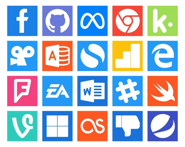 Social Media Icon Pack Including Chat Слово Просто Спорт Электронное — стоковый вектор