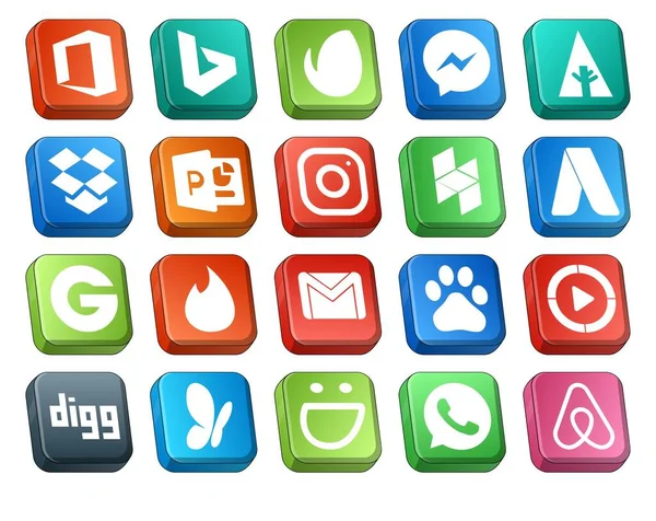 Social Media Icon Pack Including Video Baidu Houzz Mail Gmail — Stock Vector