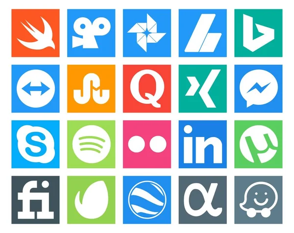 Social Media Icon Pack Mit Utorrent Flickr Quora Spotify Skype — Stockvektor