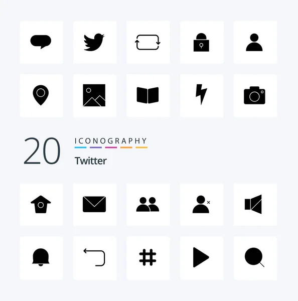 Twitter Solid Glyph Icona Pack Come Twitter Contatto Campana Twitter — Vettoriale Stock