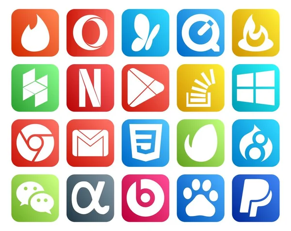 Social Media Icon Pack Inclusief Mail Gmail Apps Het Chroom — Stockvector