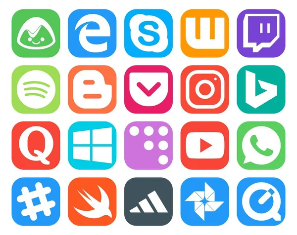 Paquete Iconos Redes Sociales Incluyendo Whatsapp Youtube Bolsillo Coderwall Cuestión — Vector de stock