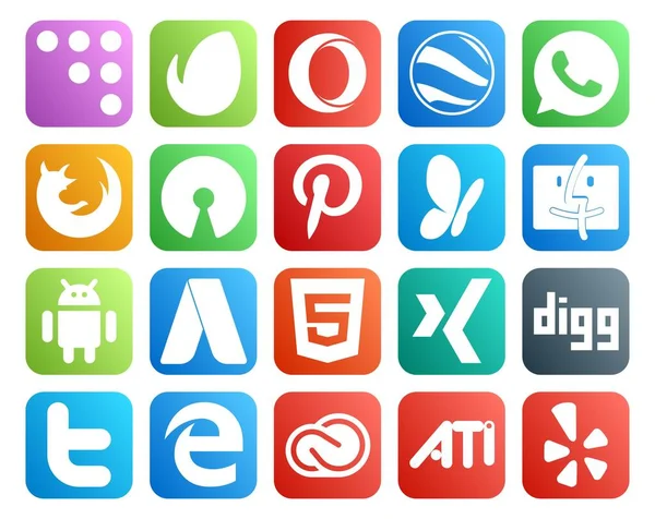 Tweet Dahil Sosyal Medya Simgesi Paketi Digg Pinterest Şaşırtıcı Adwords — Stok Vektör