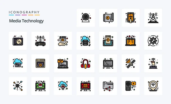 Paquete Iconos Media Technology Line Filled Style — Archivo Imágenes Vectoriales