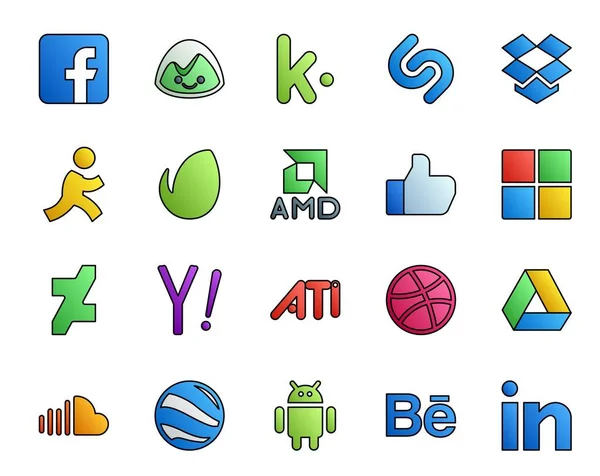 Social Media Icon Pack Incluindo Som Google Drive Tipo Dribbble — Vetor de Stock