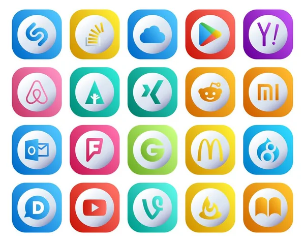 Social Media Icon Pack Including Groupon Outlook Yahoo Xiaomi Xing — Stock Vector