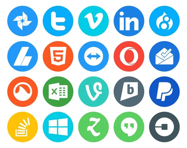 Paquete Iconos Redes Sociales Incluyendo Paypal Vid Anuncios Excelente Bandeja — Vector de stock