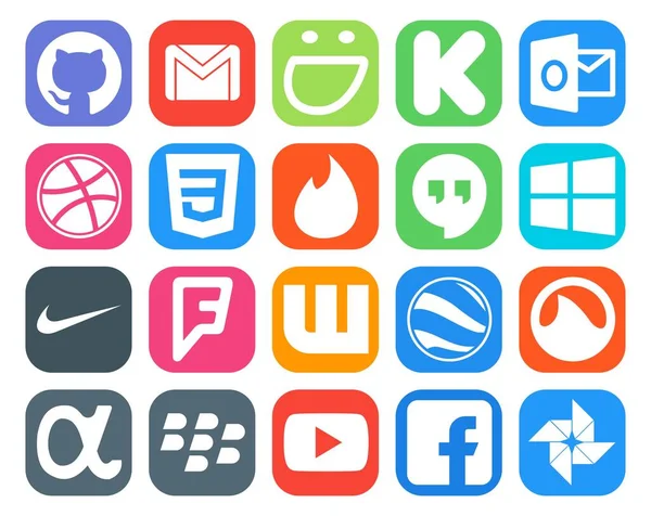 Social Media Icon Pack Inclusief App Net Google Aarde Klootzak — Stockvector