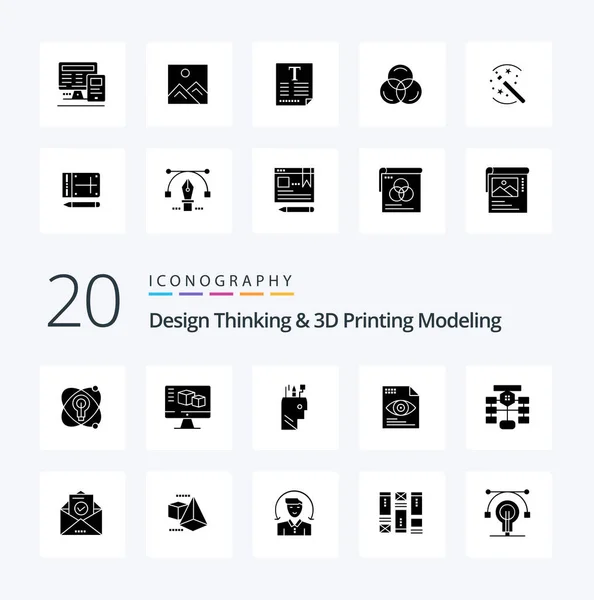 Design Thinking Printing Modeling Solid Glyph Icon Pack Come File — Vettoriale Stock