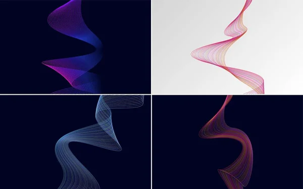 一组由4个抽象的波浪线条背景组成的现代造型 — 图库矢量图片