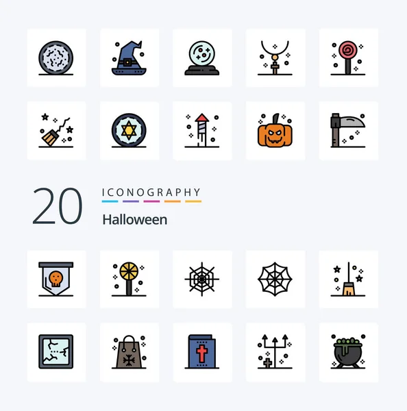 壊れたハロウィンのほうきの休日のブロムスティックのウェブアイコンのような20ハロウィンラインフルカラーアイコンパック — ストックベクタ