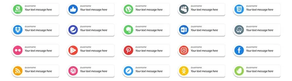 Redes Sociales Siga Botón Texto Place Dribbble Facebook Palabra Instagram — Vector de stock