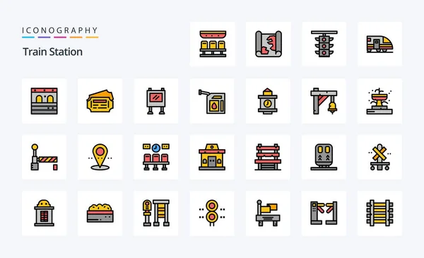 Train Station Line Filled Style Icon Pack — Stock Vector