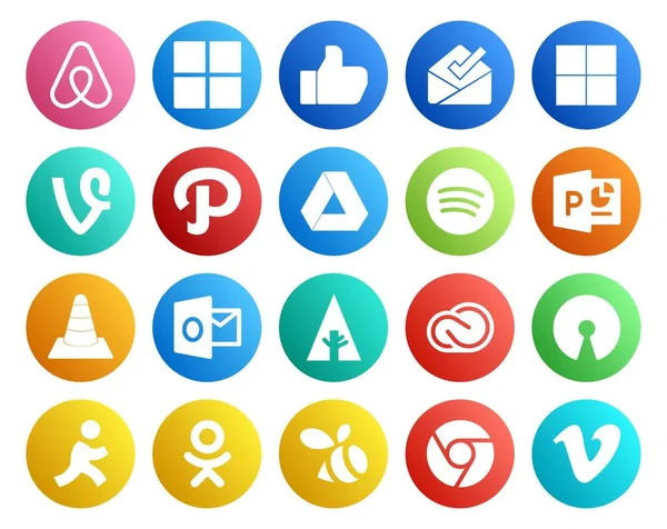 Pack Icônes Médias Sociaux Incluant Adobe Nuage Créatif Spotify Forrst — Image vectorielle