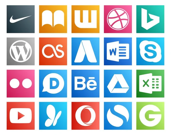 Social Media Icon Pack Including Youtube Google Drive Adwords Behance — Stock Vector