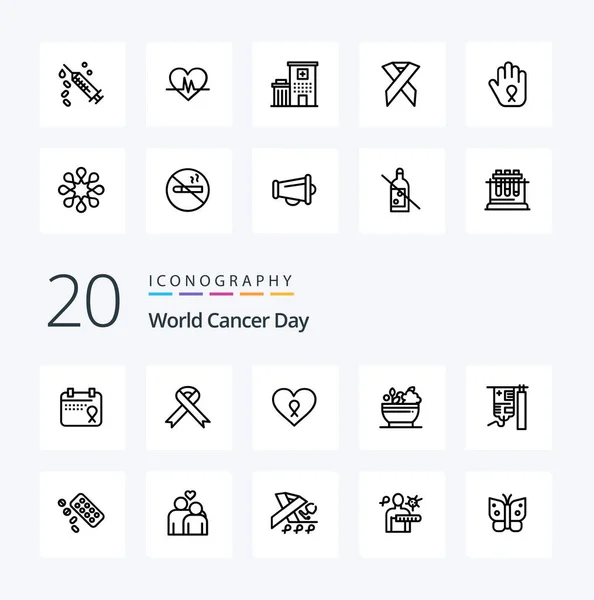 World Cancer Day Line Icon Pack Patient Love Aids Heart — Stockový vektor
