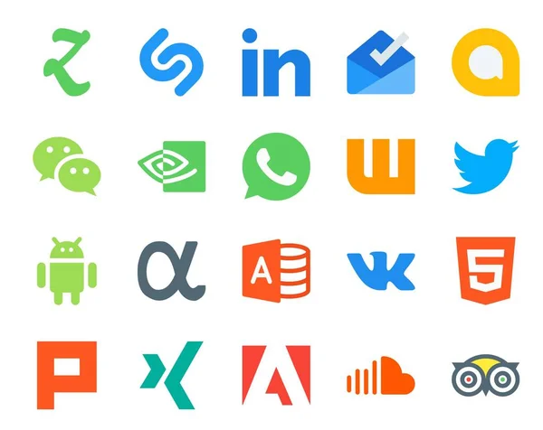 Paquete Iconos Redes Sociales Incluyendo Plurk Whatsapp Acceso Microsoft Androide — Vector de stock