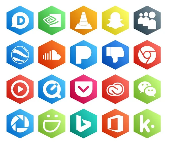 Social Media Icon Pack Including Pocket Video Soundcloud Windows Media — Stock Vector